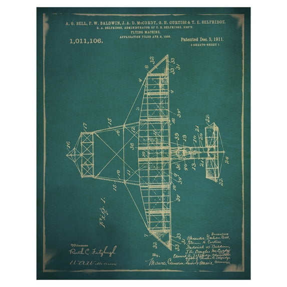 Masterpiece Art Gallery Flying Machine Sketch Blueprint I by GI ArtLab Canvas Art Print 22" x 28"