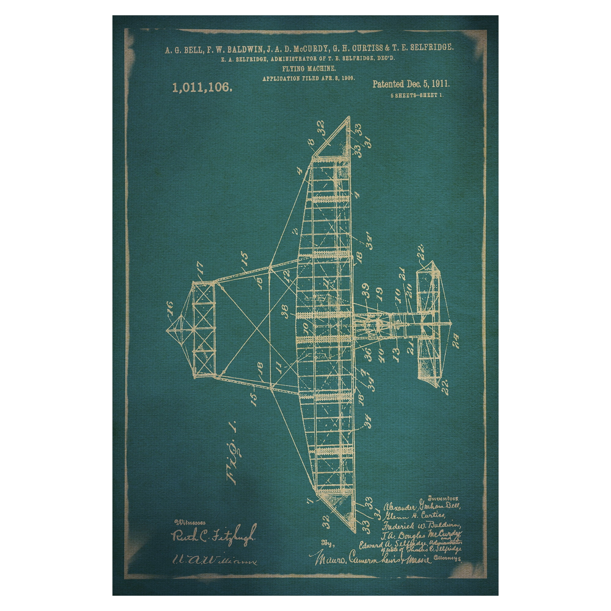 Masterpiece Art Gallery Flying Machine Sketch Blueprint I by GI ArtLab Canvas Art Print 24" x 36"