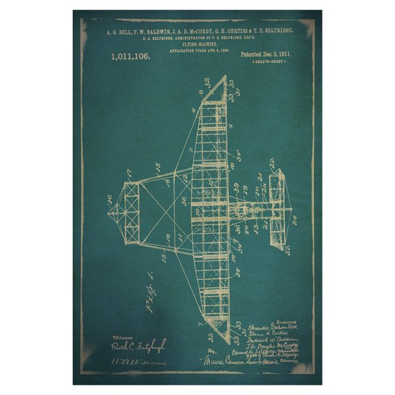 Masterpiece Art Gallery Flying Machine Sketch Blueprint I by GI ArtLab Canvas Art Print 24" x 36"