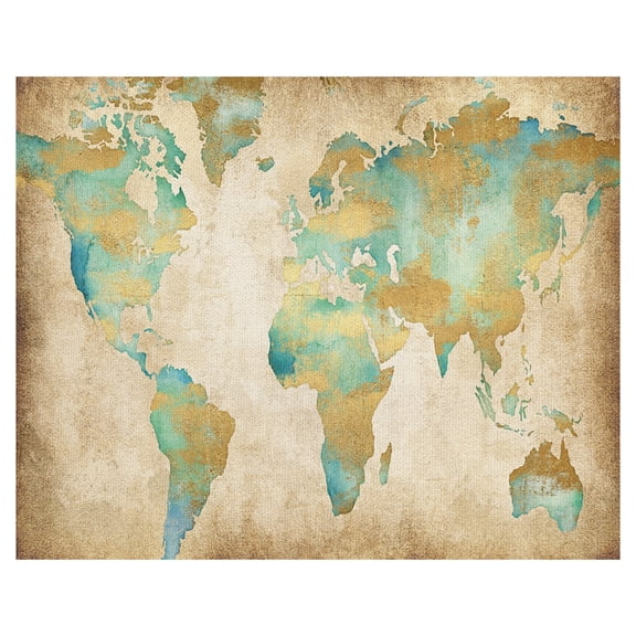 Masterpiece Art Gallery Golden World Map By Willowbrook Fine Art Canvas Art Print 22" x 28"