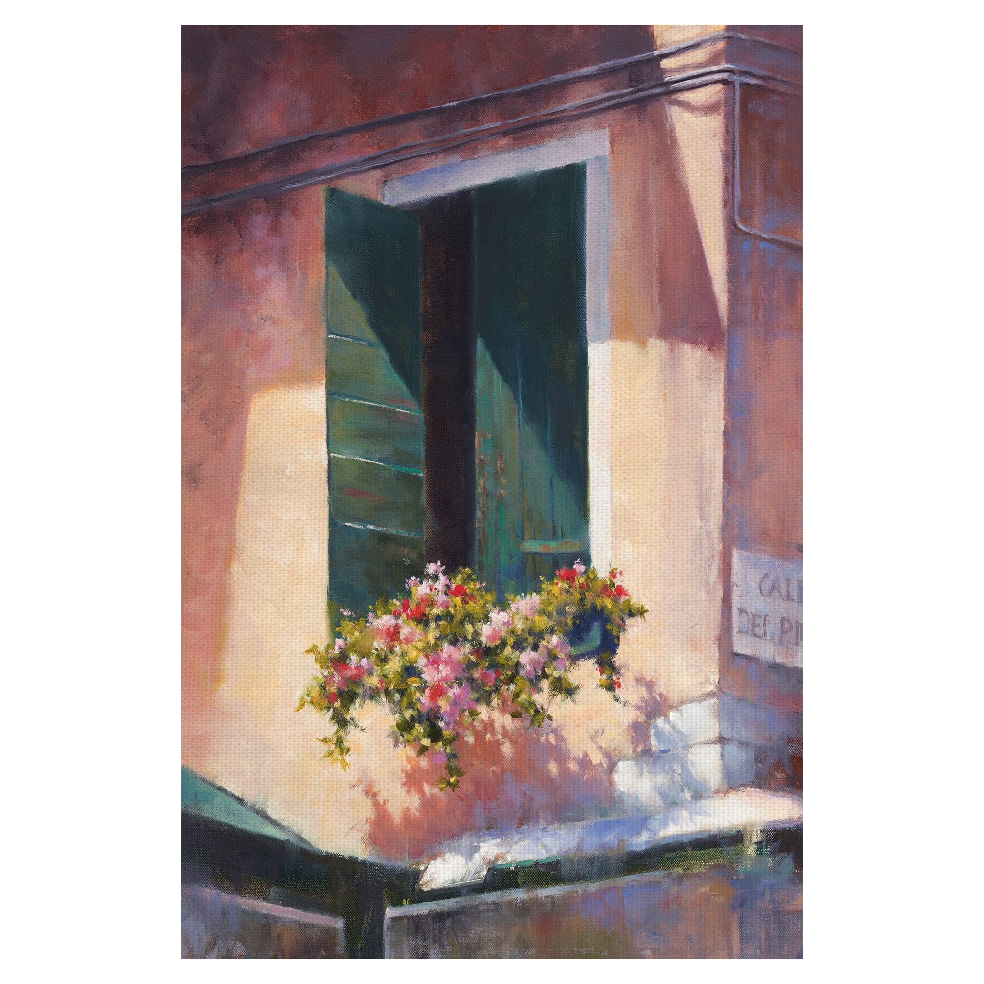 Masterpiece Art Gallery Green Shutters Apartment Flowers by David Marty Canvas Art Print 24" x 36"