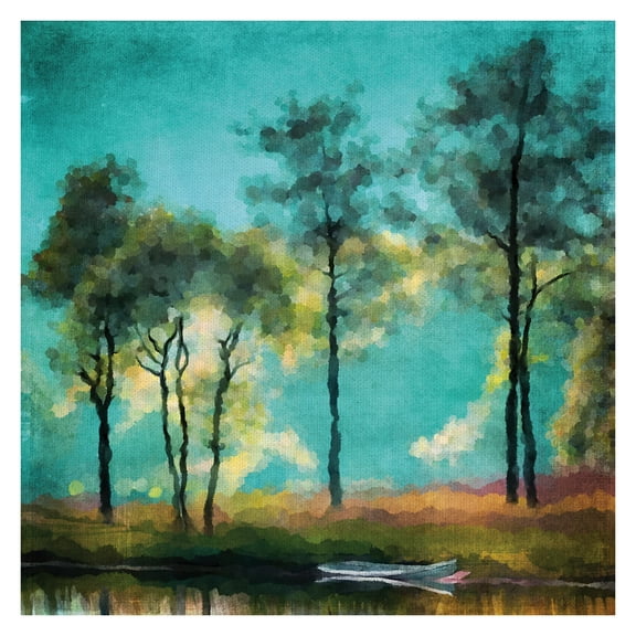Masterpiece Art Gallery Lakeside Trees By Willowbrook Fine Art Canvas Art Print 35" x 35"