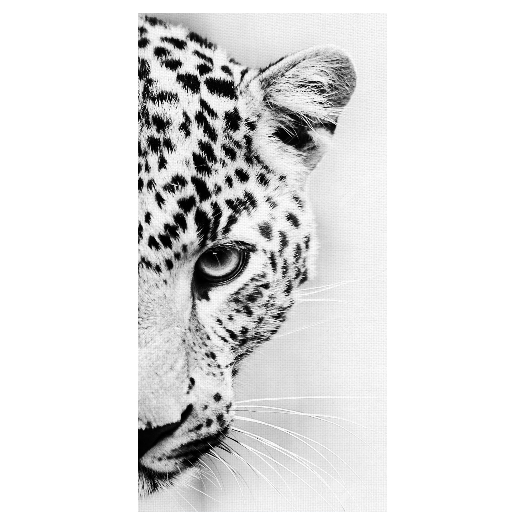 Black and White Leopard Canvas Print for Kids Room 17" x 34"