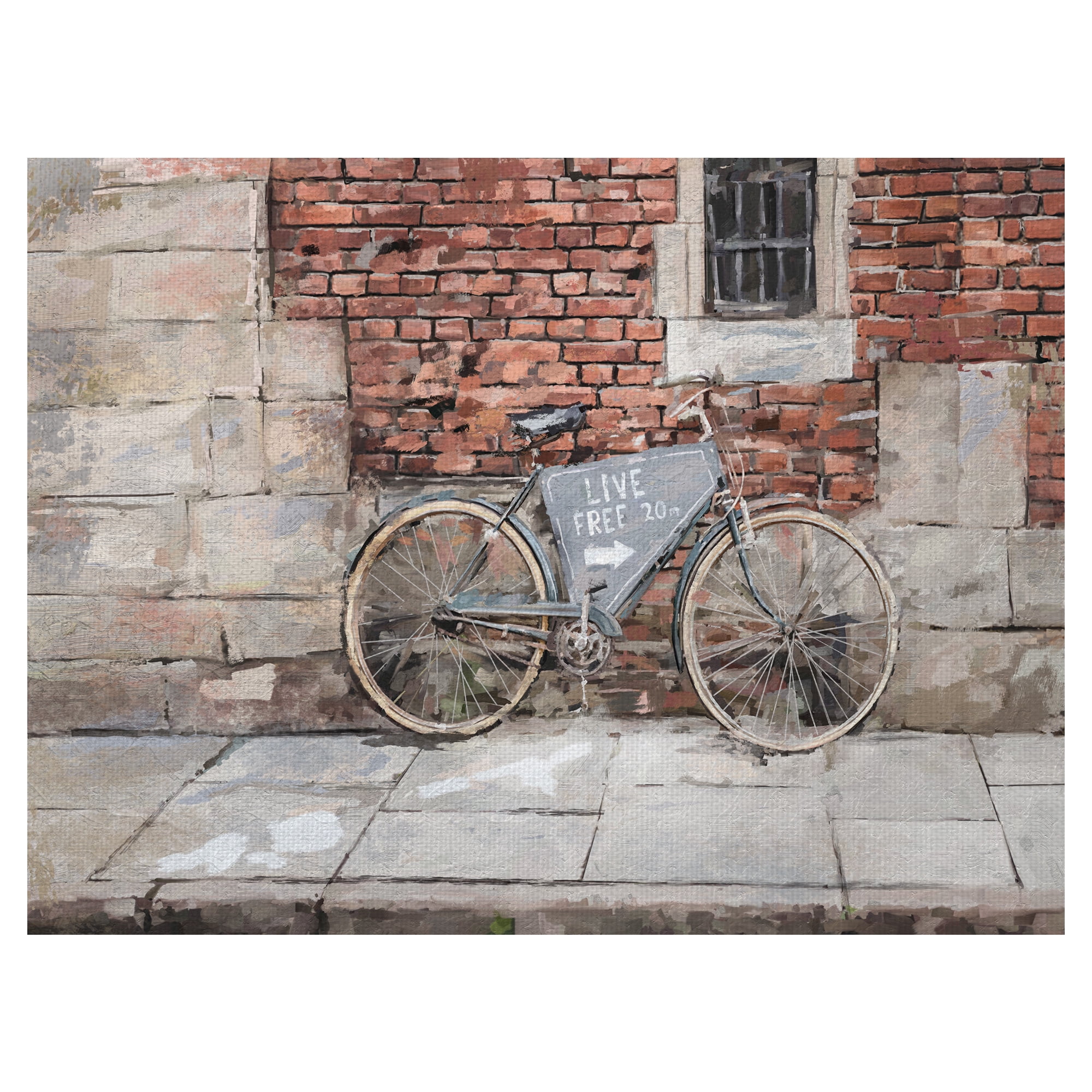 Masterpiece Art Gallery Live Free Bicycle Against Brick Building By Studio Arts Canvas Art Print 30" x 40"
