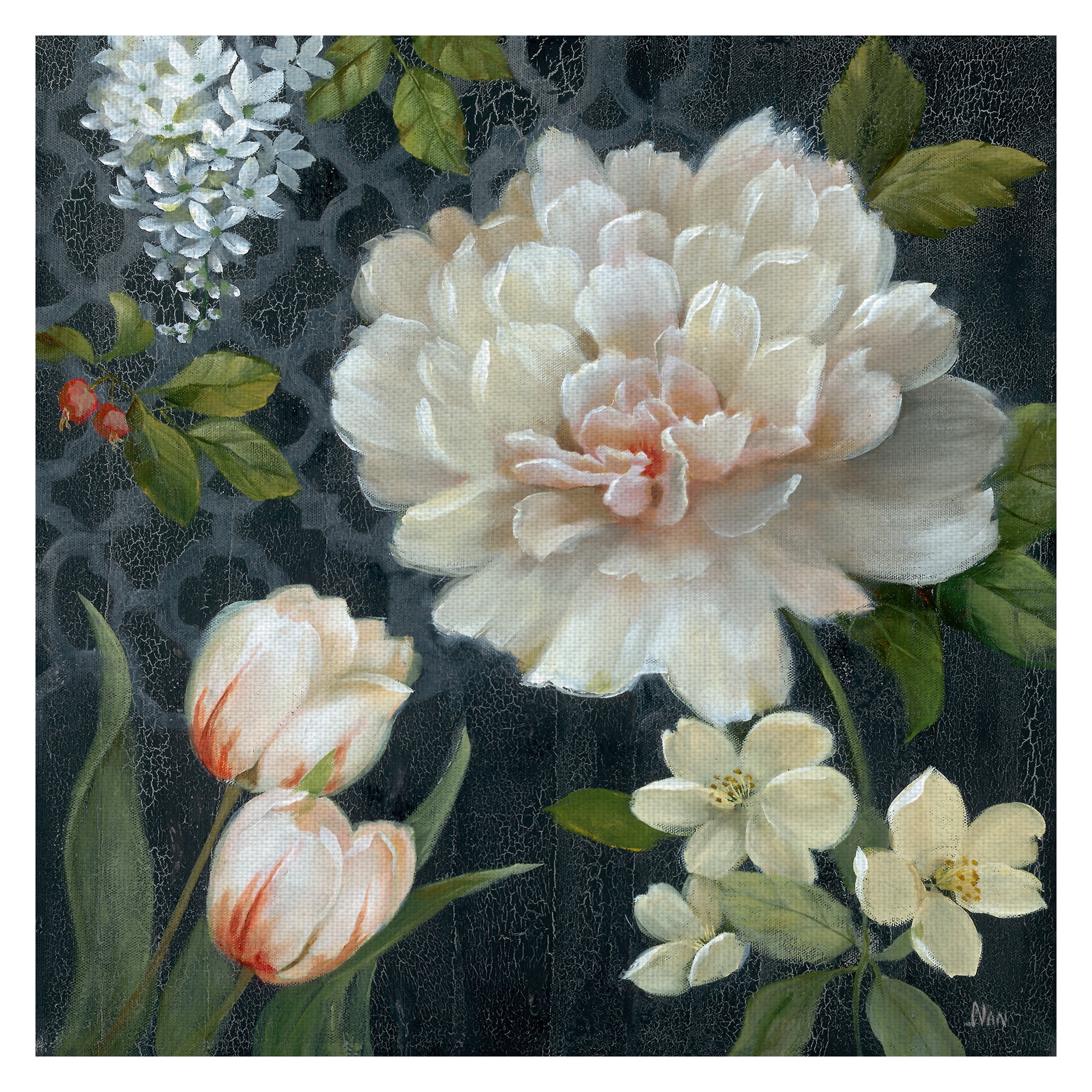 Masterpiece Art Gallery Midnight Garden II by Nan Floral Canvas Art Print 30" x 30"