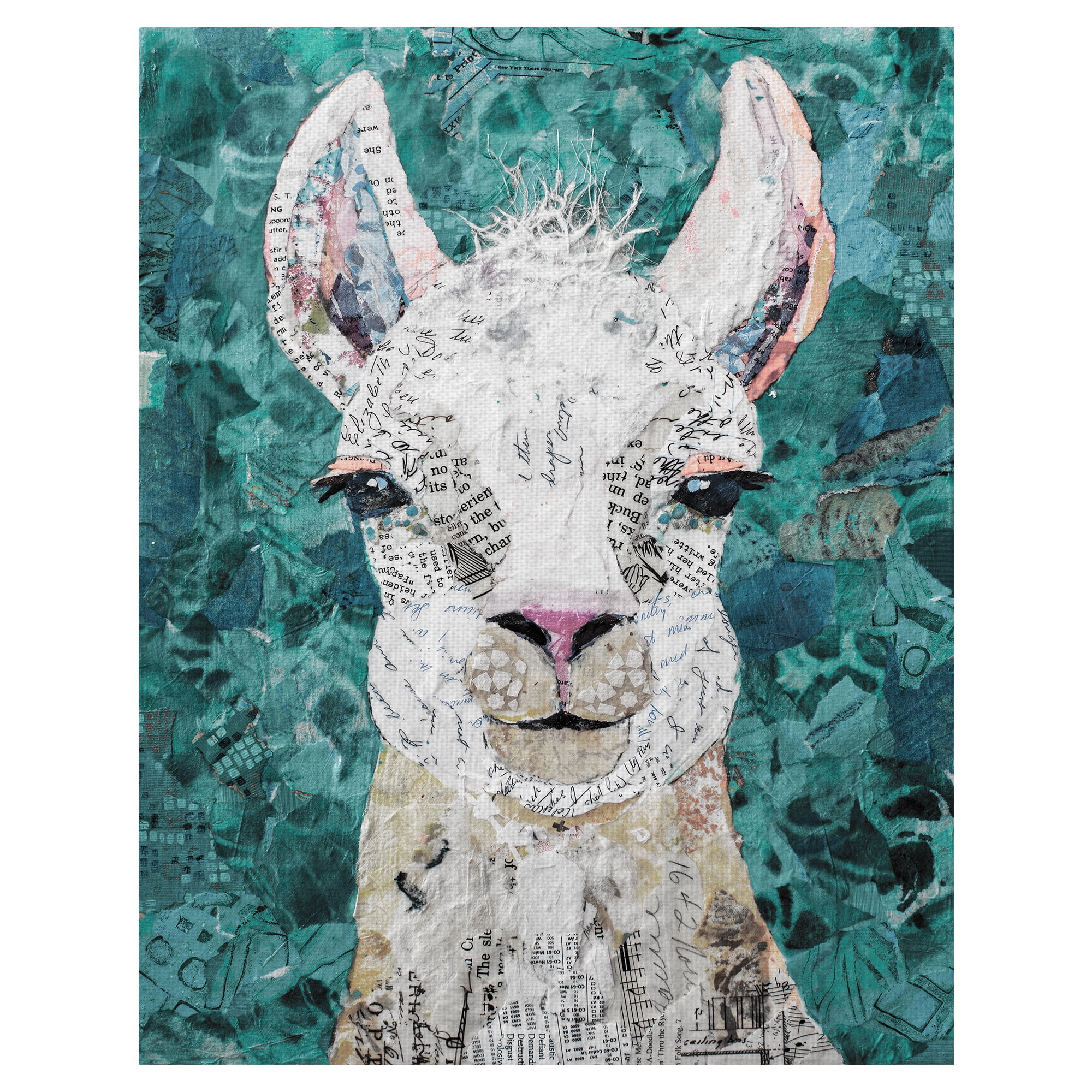 Teal and White Abstract Llama Canvas Art for Kids 22" x 28"