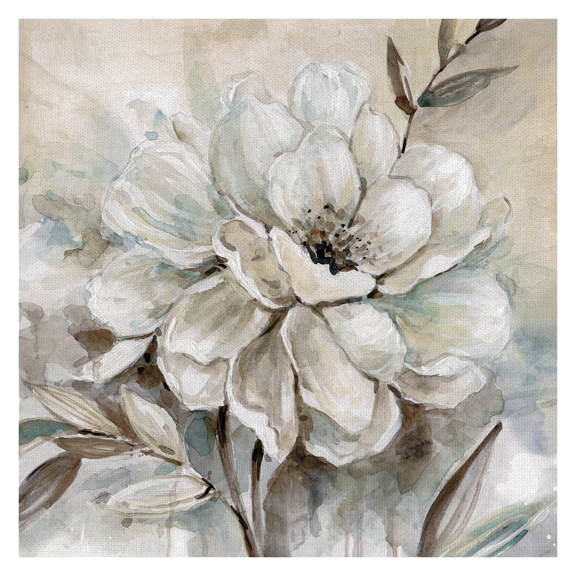 Neutral Bloom White and Beige Canvas Art Print for Kids