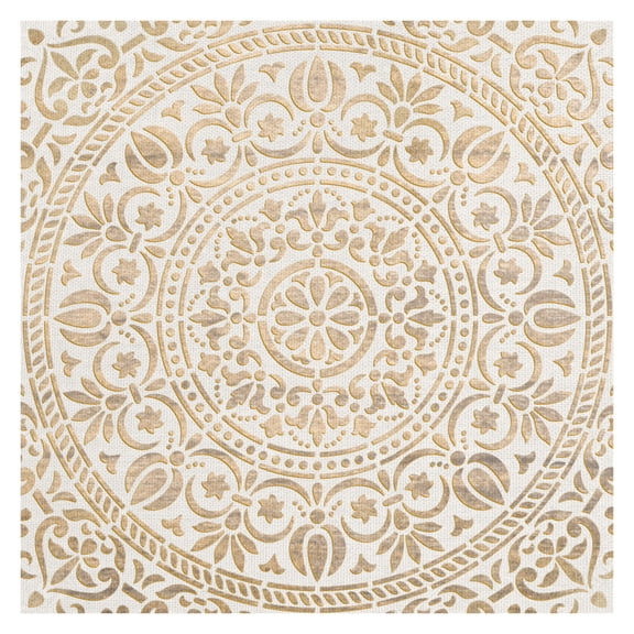 Masterpiece Art Gallery Ornamental White Gold Medallion By Belle Maison Canvas Art Print 24" x 24"