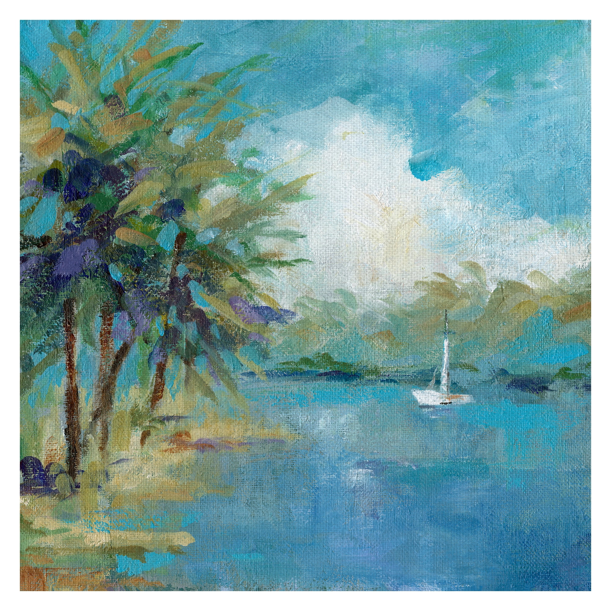 Masterpiece Art Gallery Peaceful Cove with Boat by Carol Robinson Canvas Art Print 35" x 35"