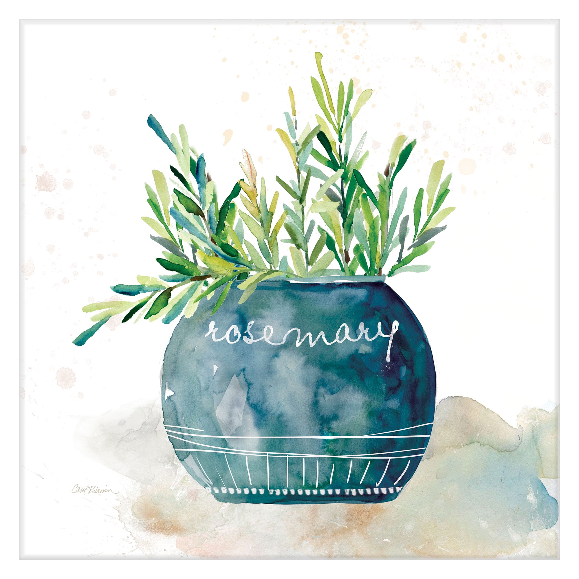 12" x 12" Green and White Watercolor Rosemary Canvas Art Print