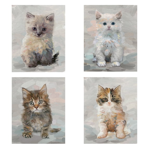 Masterpiece Art Gallery Pretty Kitty I, II, III, IV by Studio Arts Kittens Cat Canvas Art Print Set of 4 (11" x 14")
