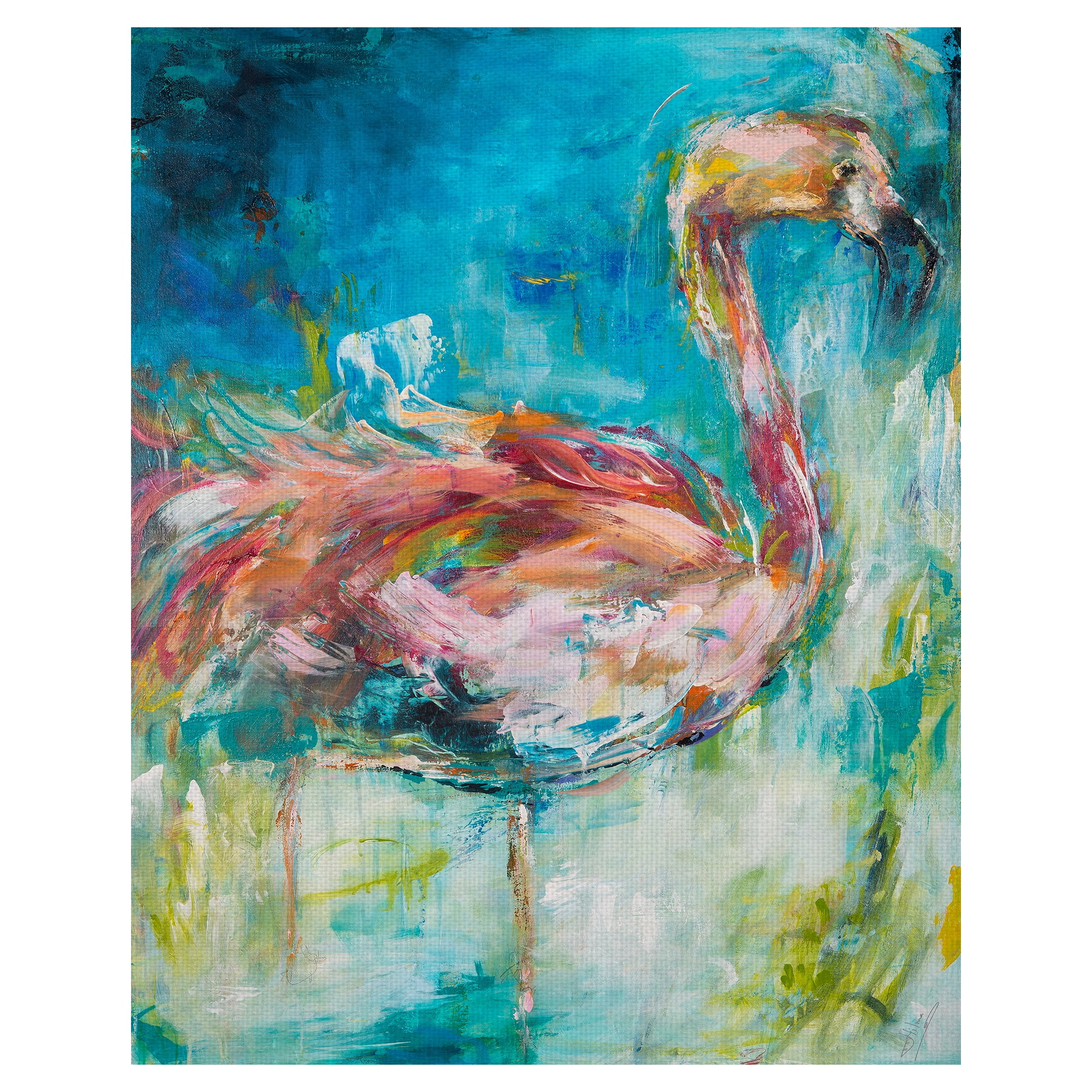 Pretty in Pink Flamingo Abstract Canvas Art Print 16" x 20"