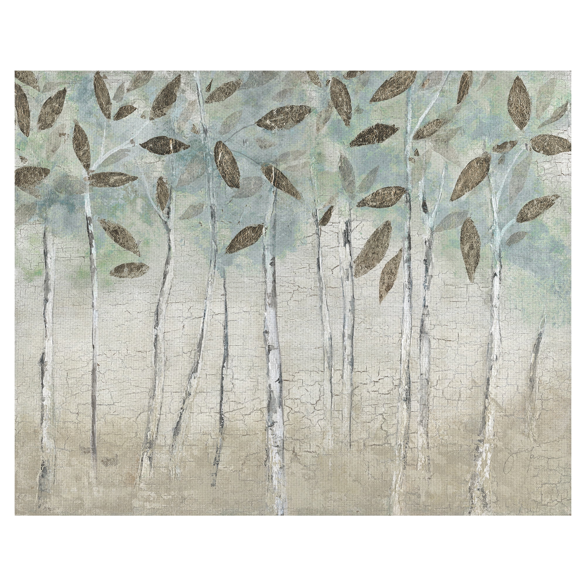Masterpiece Art Gallery Rain Soft Woods Tree Trunks & Leaves by Galaxy of Graphics Canvas Art Print 22" x 28"