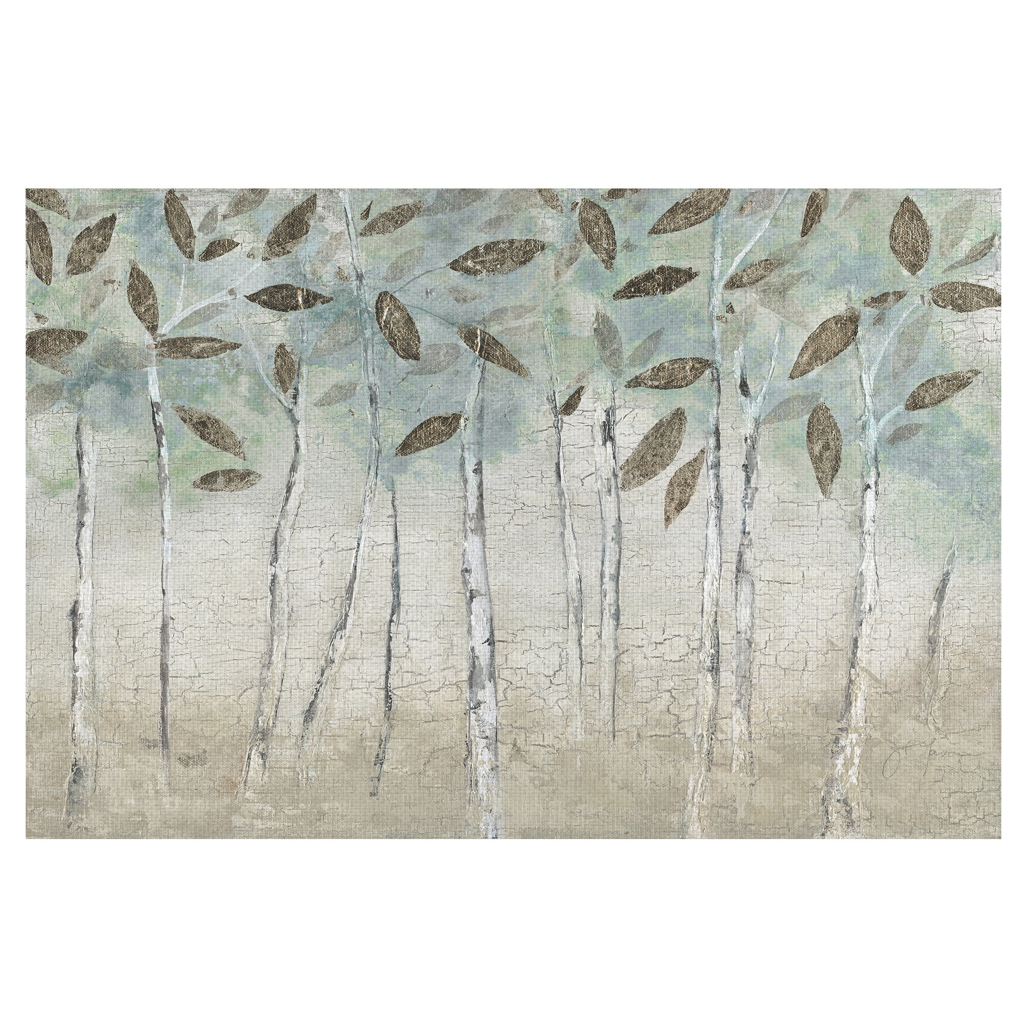 Masterpiece Art Gallery Rain Soft Woods Tree Trunks & Leaves by Galaxy of Graphics Canvas Art Print 24" x 36"