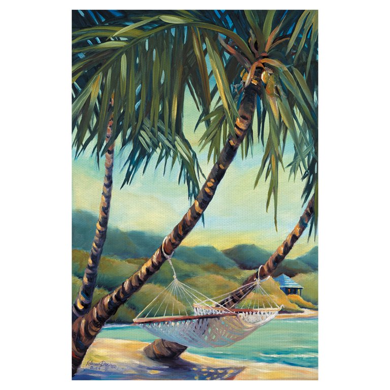 Canvas Prints Wall Art - Tropical Palm Trees and Hammock Near The Sea - 24  x 36