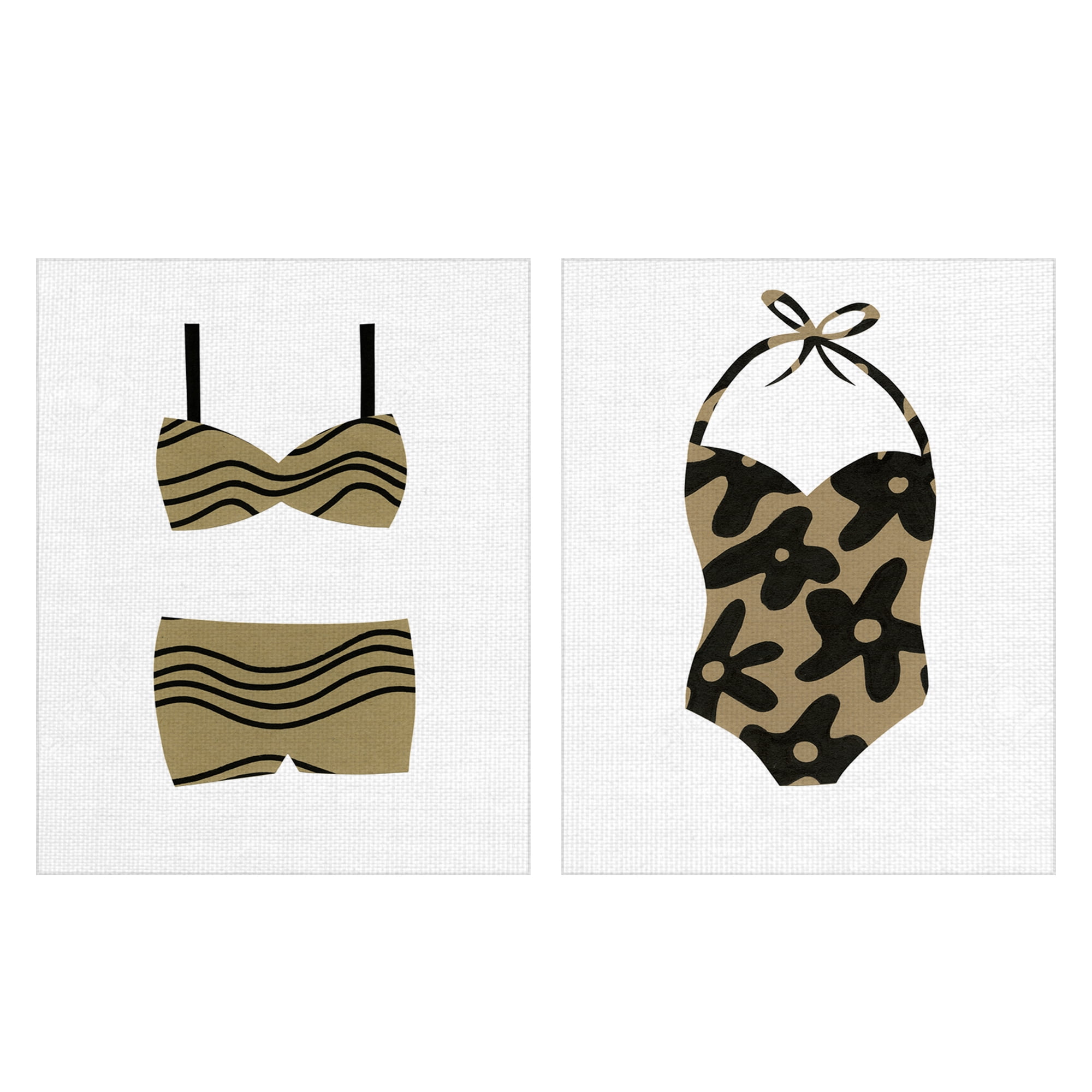 Masterpiece Art Gallery Retro Swim I & II Bathing Suits By Erin Lin Canvas Art Print Set of 2 (16" x 20")