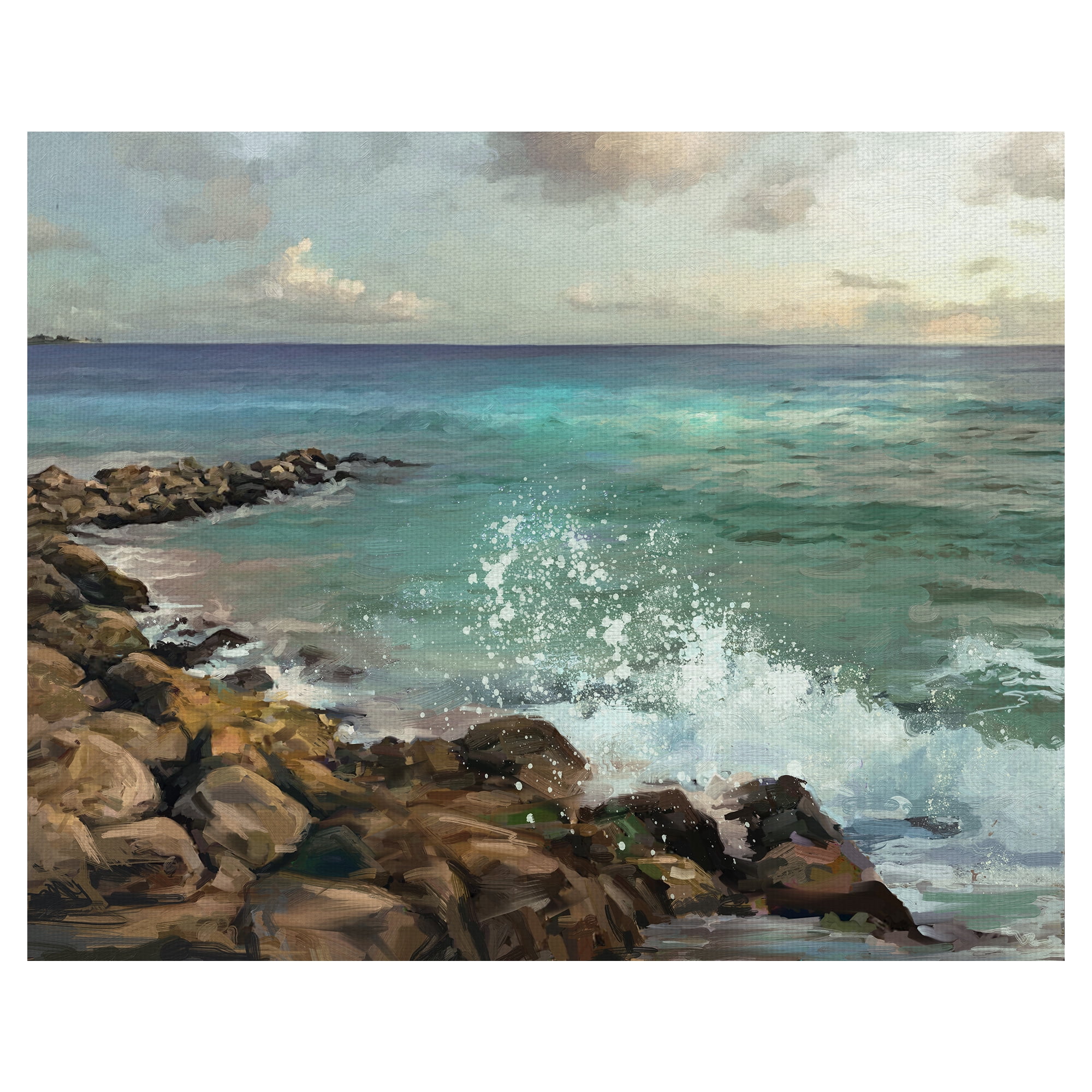 Rocky Shore Ocean Canvas Art Print in Deep Blues and Aqua, 22" x 28"