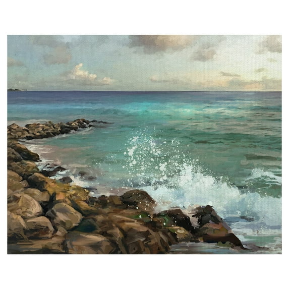 Masterpiece Art Gallery Rocky Shore Ocean By Studio Arts Canvas Art Print 22" x 28"