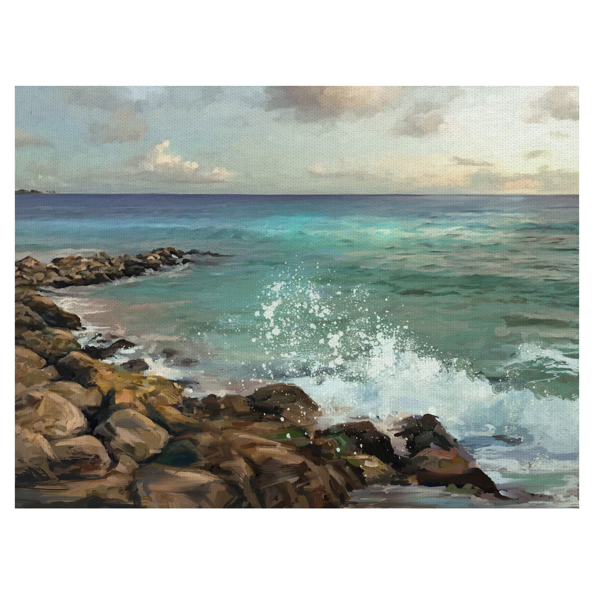 Rocky Shore Ocean Canvas Art Print in Deep Blues and Aqua, 30" x 40"