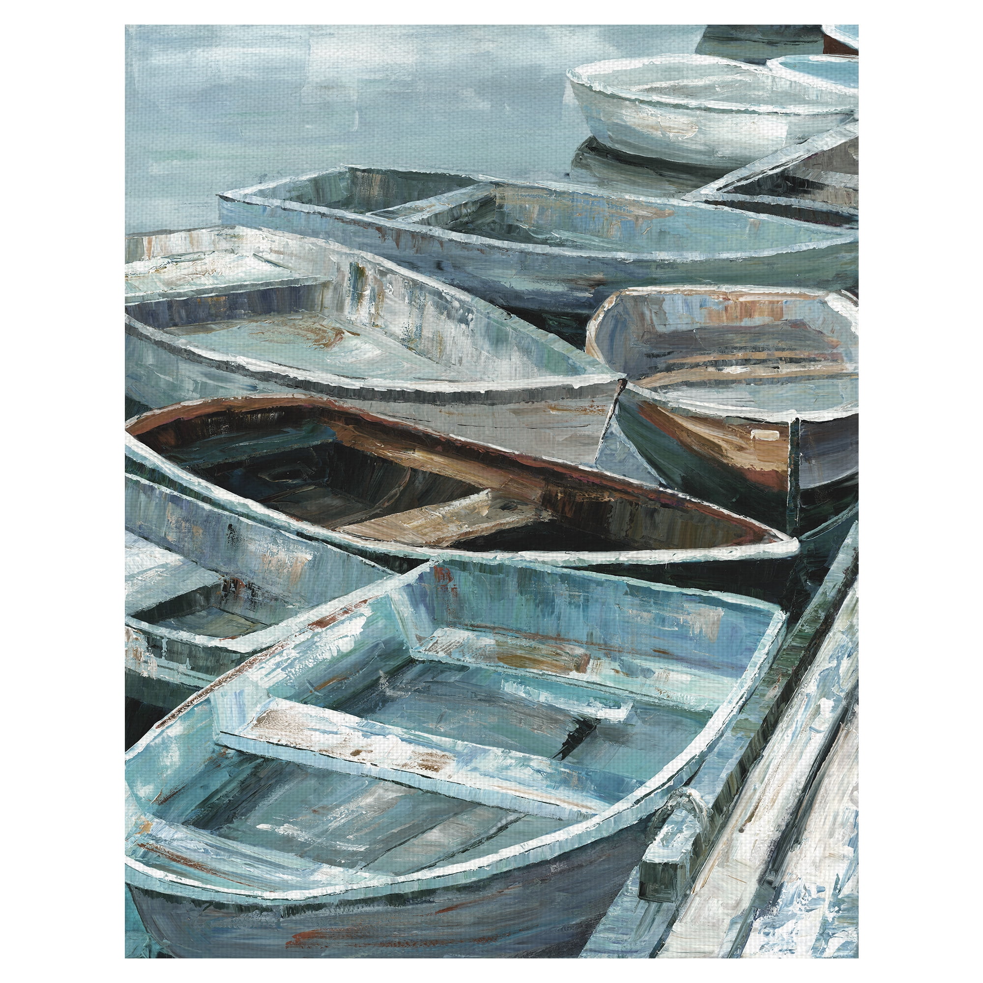 Soft Blue and Brown Rowboats Canvas Art Print for Kids Room