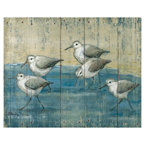 Masterpiece Art Gallery Sandpipers On Wood Coastal Birds By Paul Brent Canvas Art Print 16" x 20"