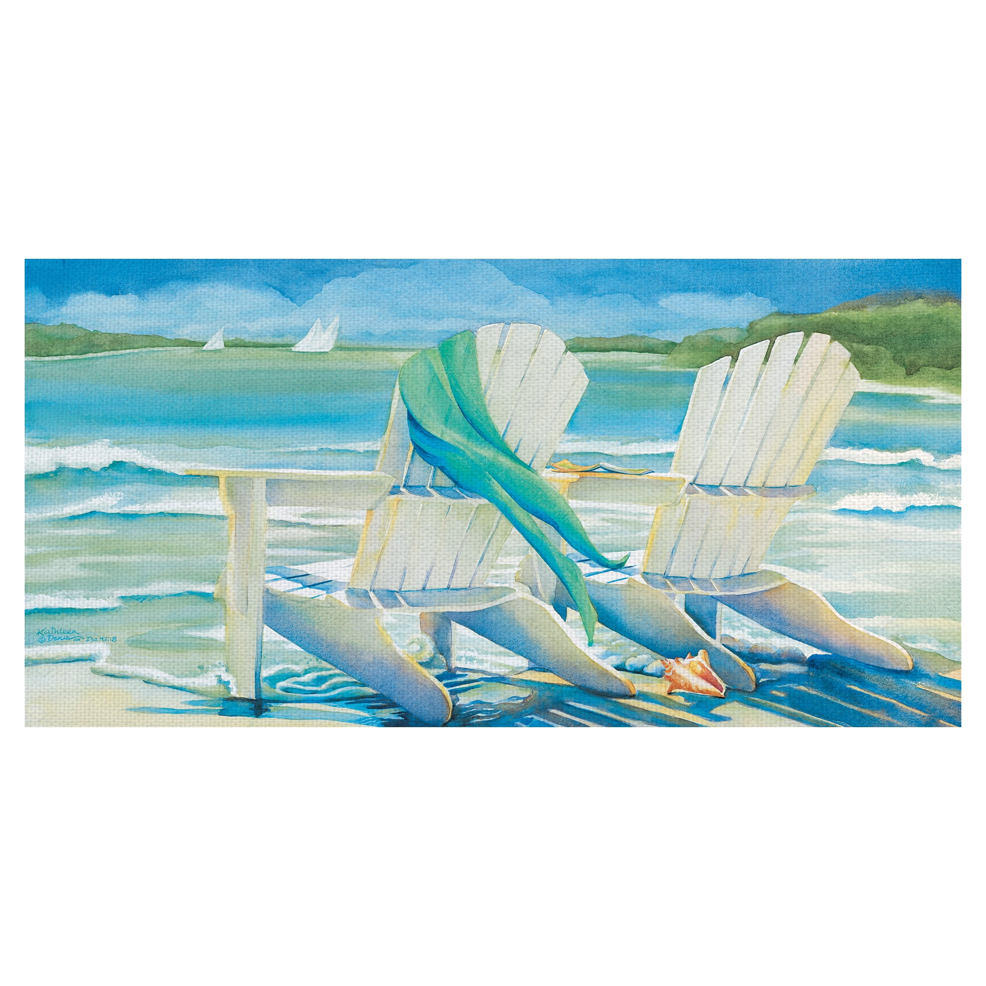 Masterpiece Art Gallery Seashore Breeze by Kathleen Denis Coastal Beach Chairs Canvas Art Print 17" x 34"