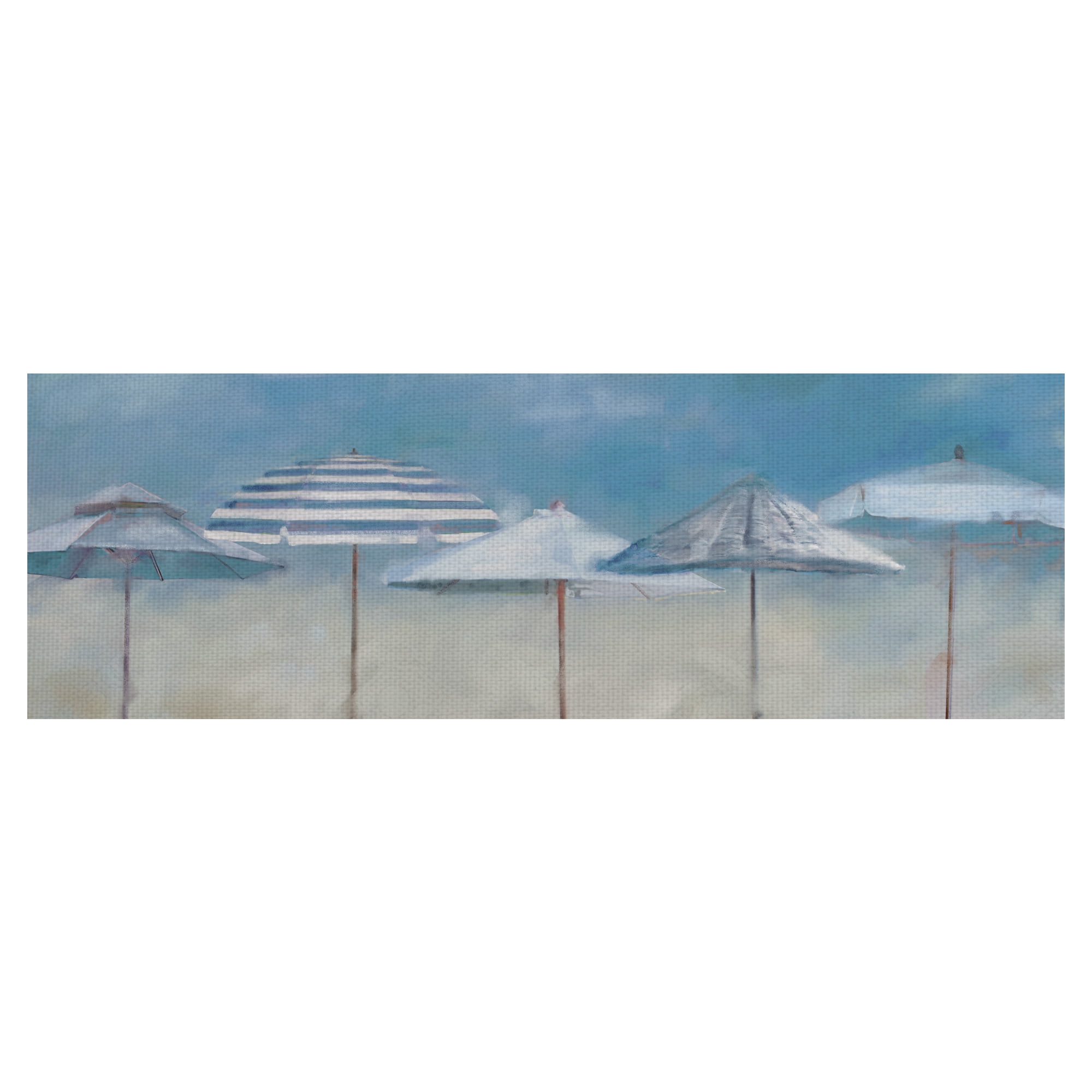 Shades of Summer Blue Beach Umbrellas Canvas Art Print 12" x 36"