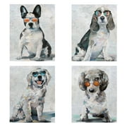 Masterpiece Art Gallery Shady Pups I, II, III, IV by Studio Arts Puppy Dog Canvas Art Print Set of 4 (11" x 14")