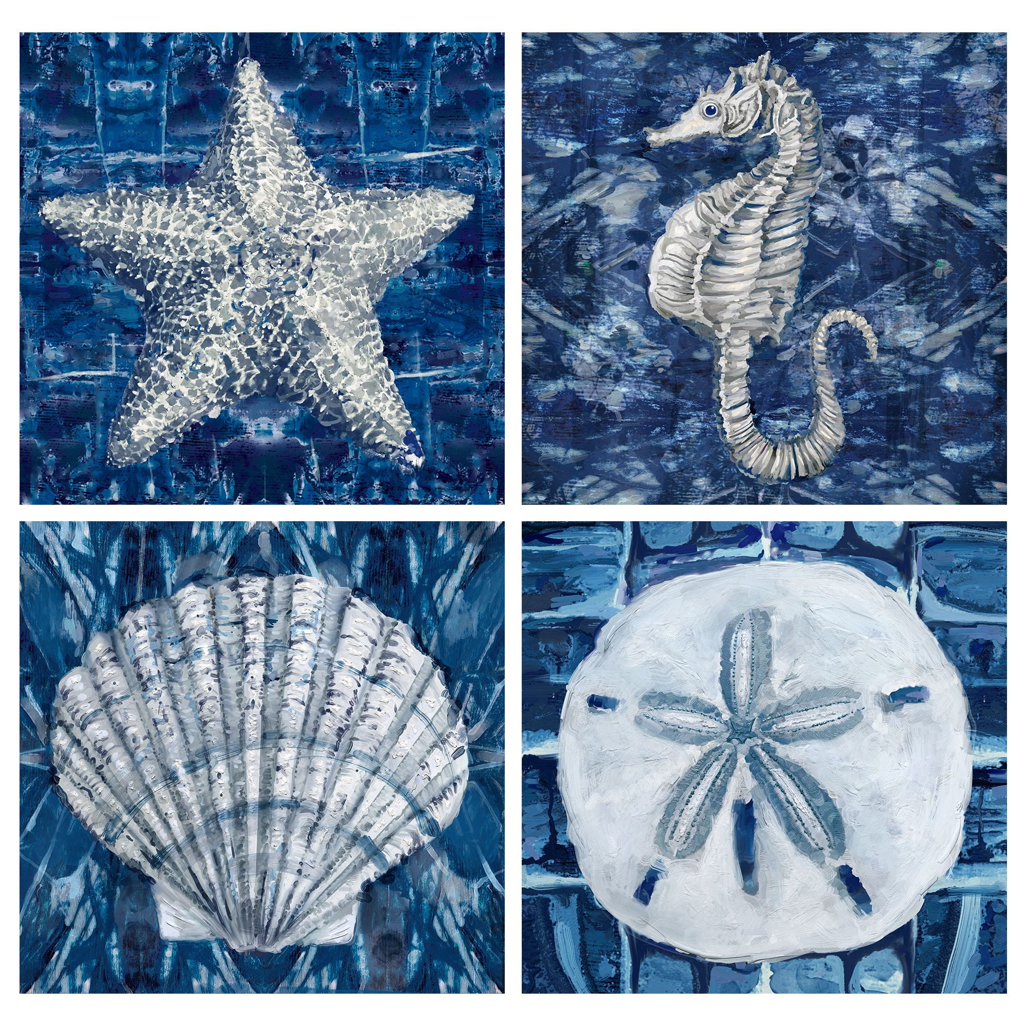 Masterpiece Art Gallery Shibori Sand Dollar, Scallop, Seahorse, Starfish by Studio Arts Canvas Art Print