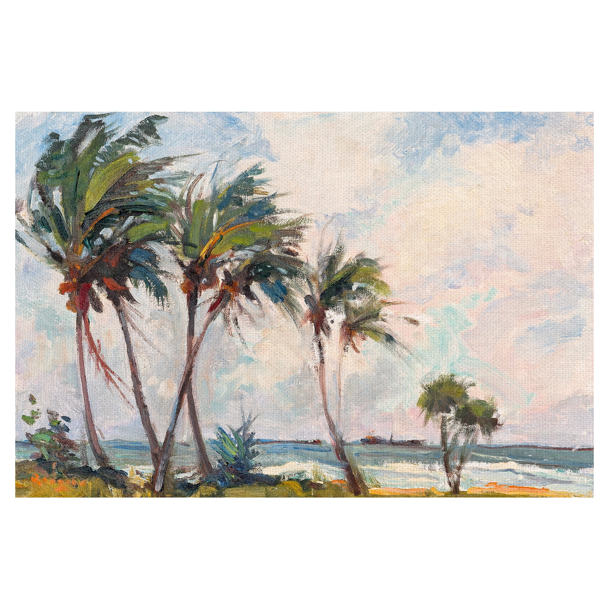Masterpiece Art Gallery Six Palm Trees by the Sea by Richard A. Rogers Canvas Art Print 24" x 36"