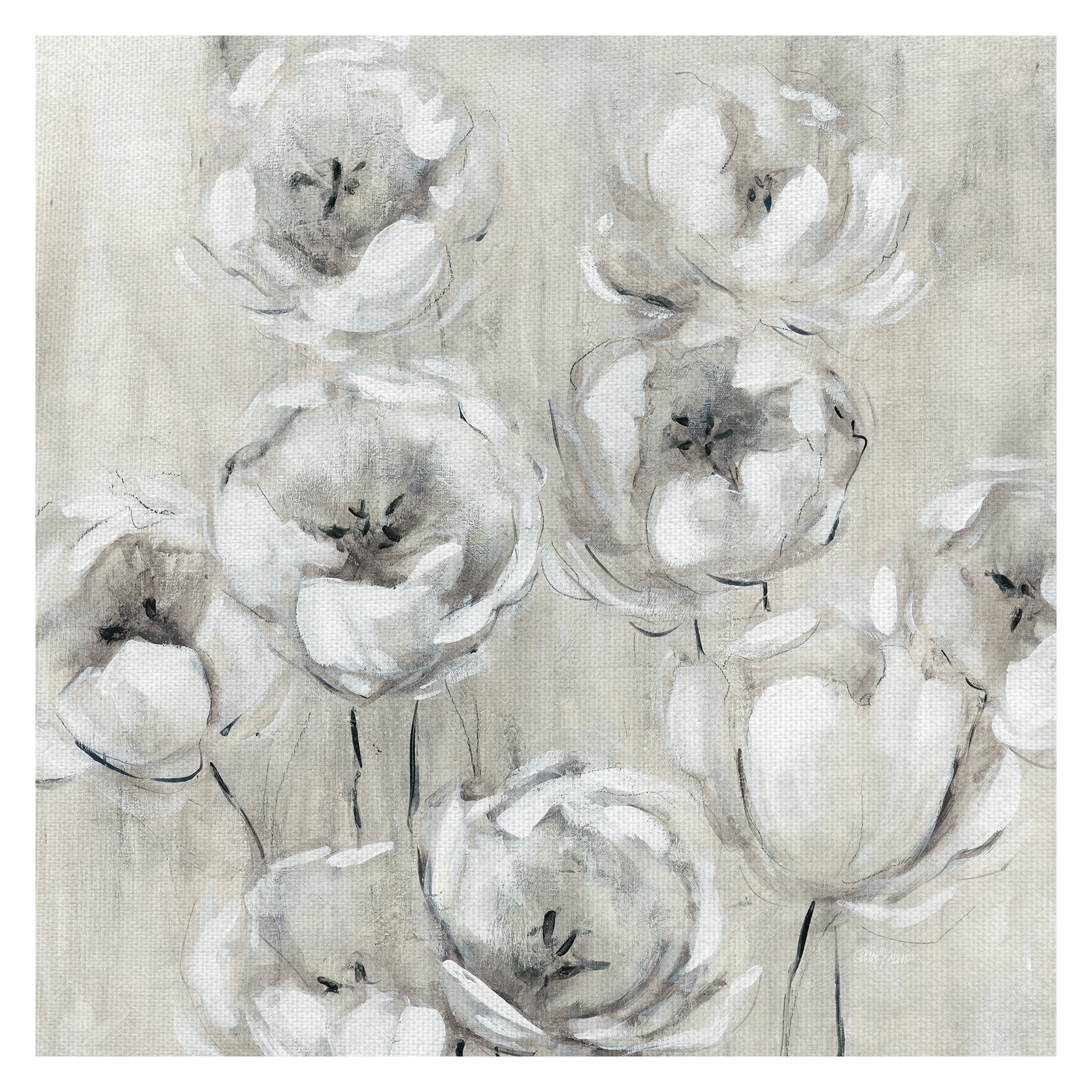 Masterpiece Art Gallery Sketchy Tulips White by Carol Robinson Canvas Art Print 30" x 30"