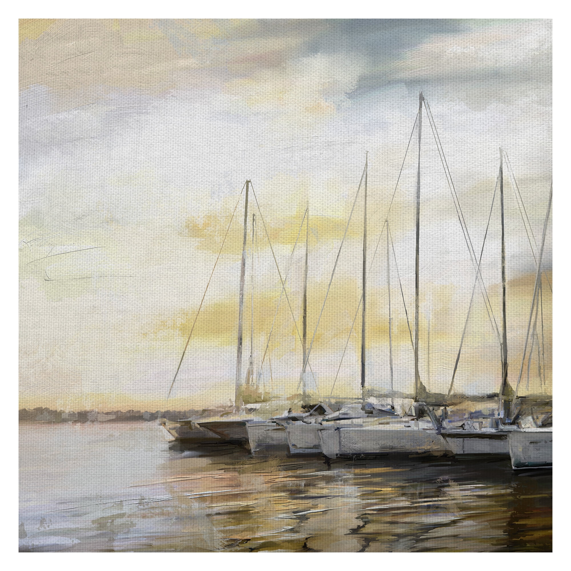 Masterpiece Art Gallery Sunset Harbor Square Boats By Studio Arts Canvas Art Print 24" x 24"