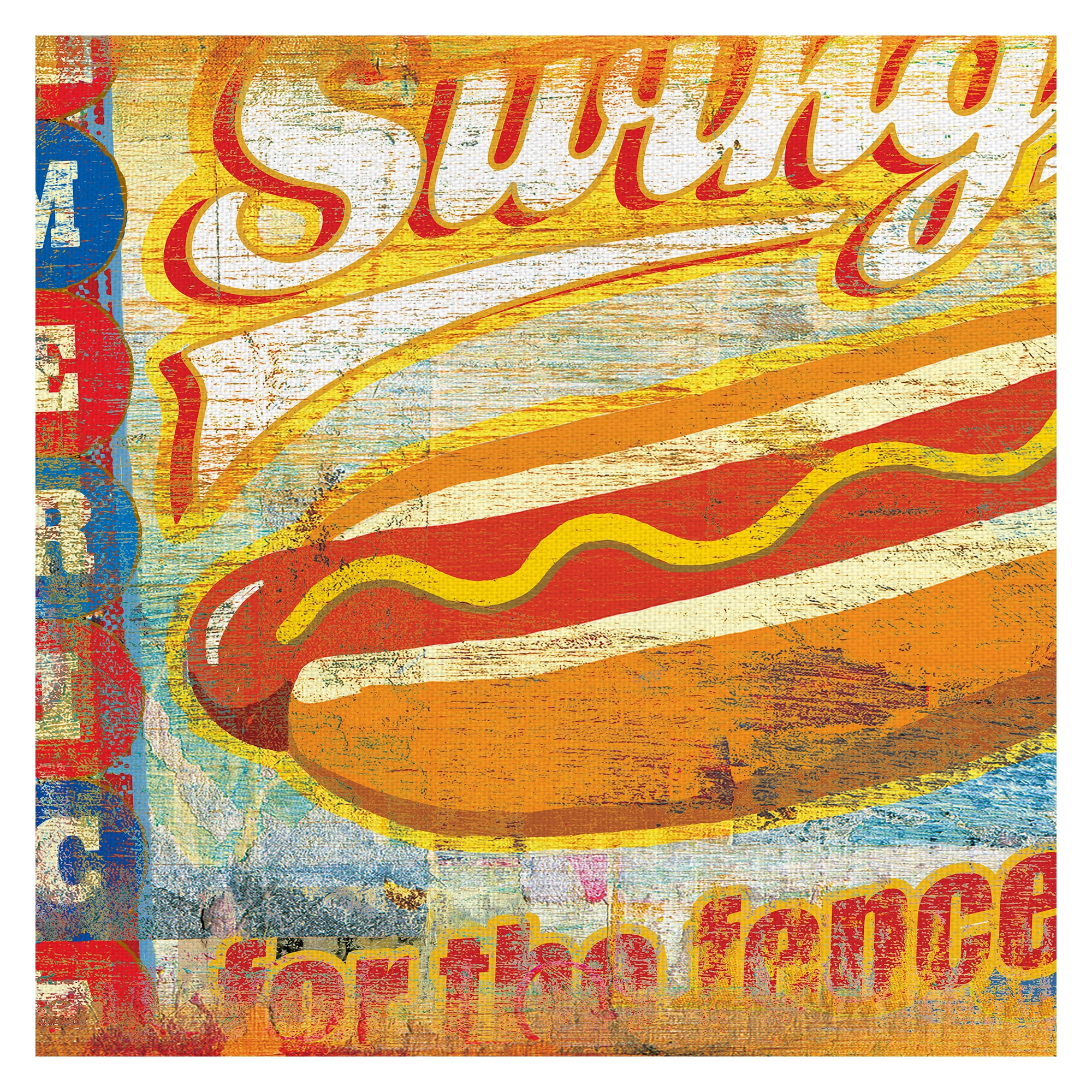 Masterpiece Art Gallery Swing For The Fences Baseball Hot Dog Sign Canvas Art Print 35" x 35"