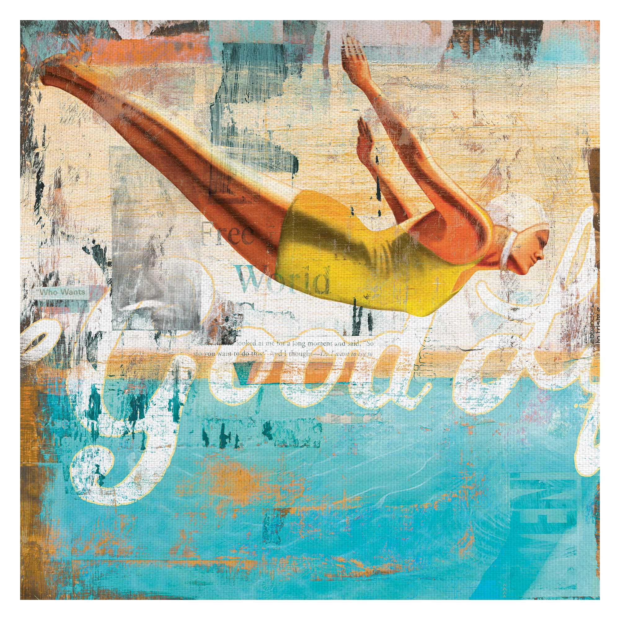 Vintage Style Canvas Art Print with Diving Woman