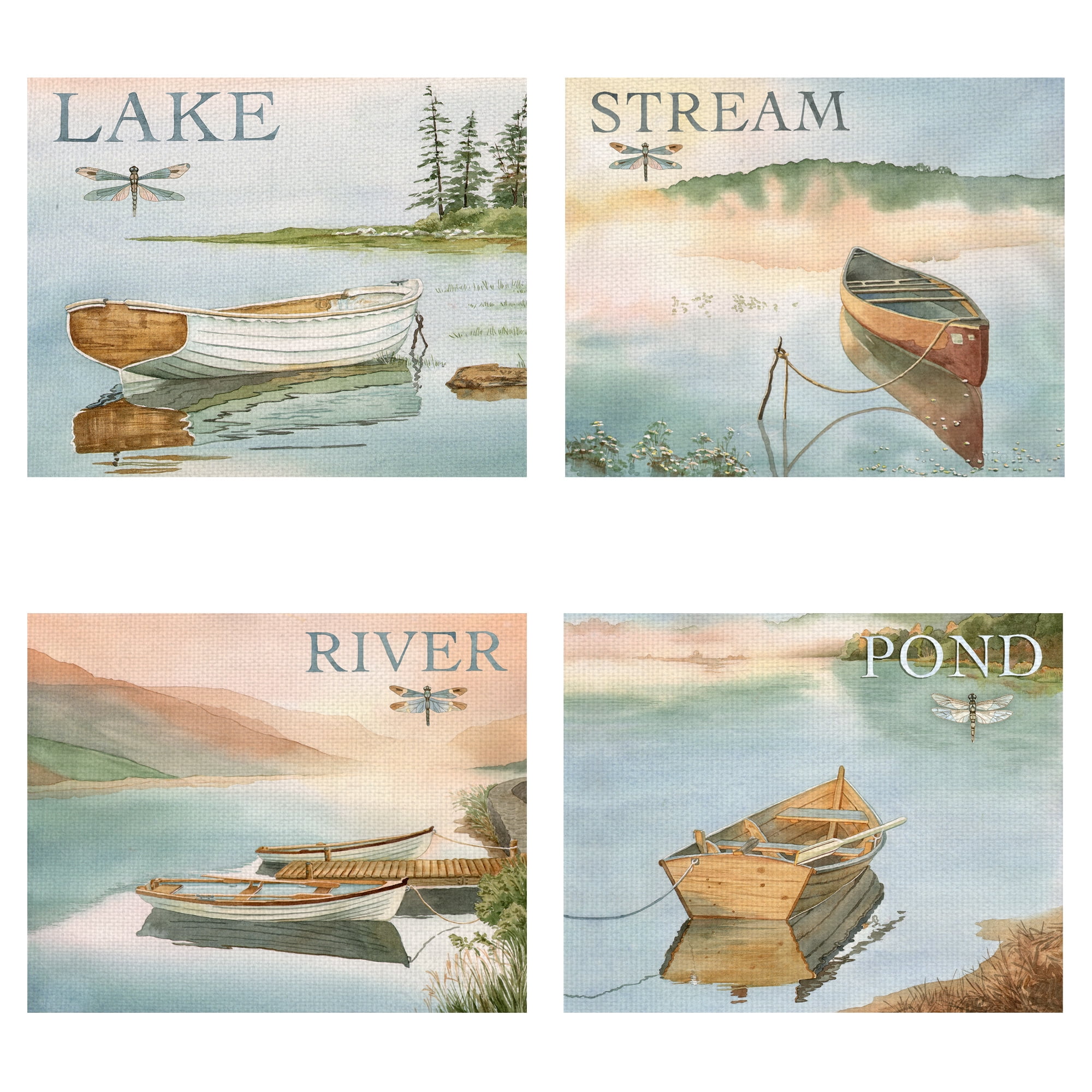 Masterpiece Art Gallery The Lake, Pond, River and Stream By Lynnea Washburn Canvas Art Print Set of 4 11" x 14"