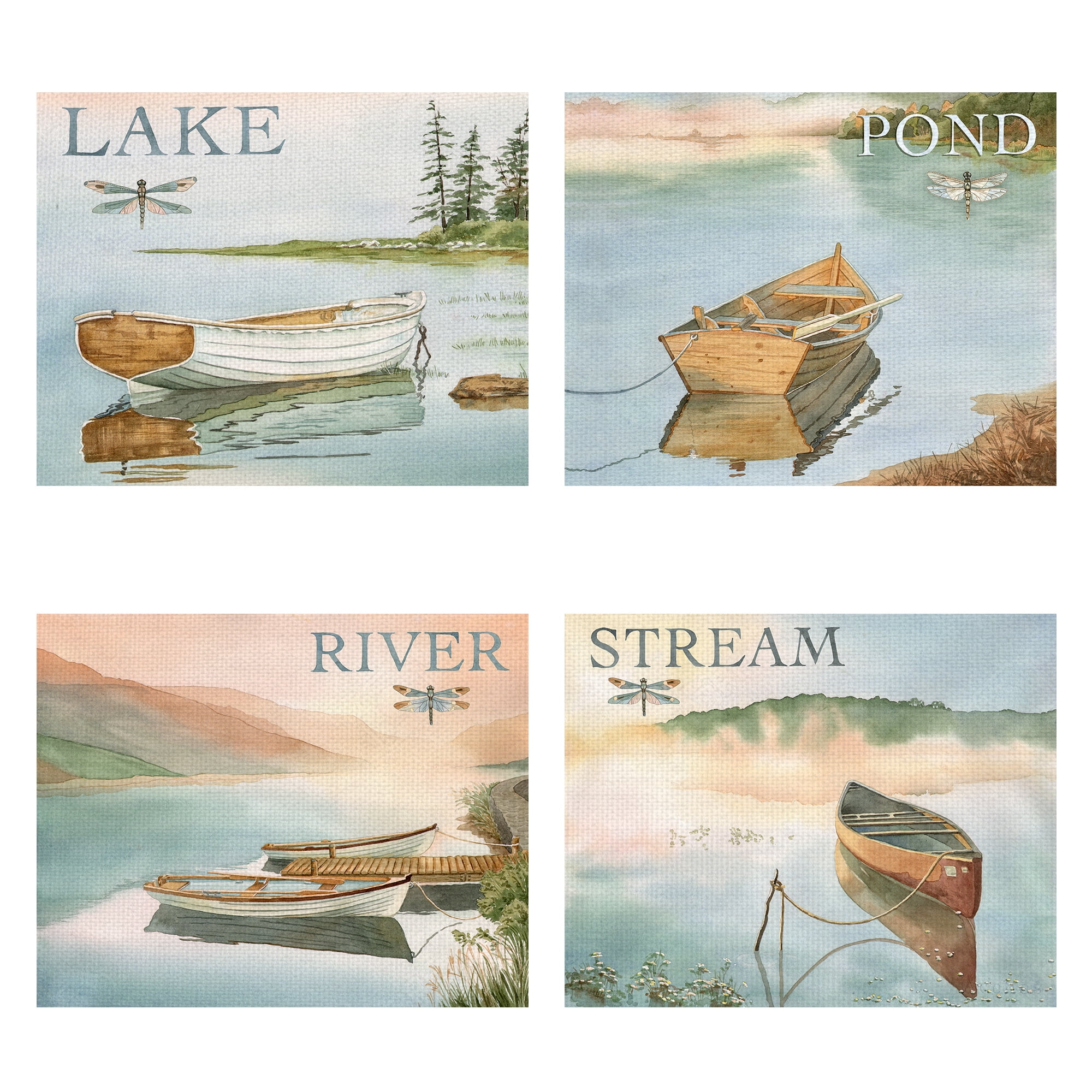 Masterpiece Art Gallery The Lake, Pond, River and Stream By Lynnea Washburn Canvas Art Print Set of 4 16" x 20"