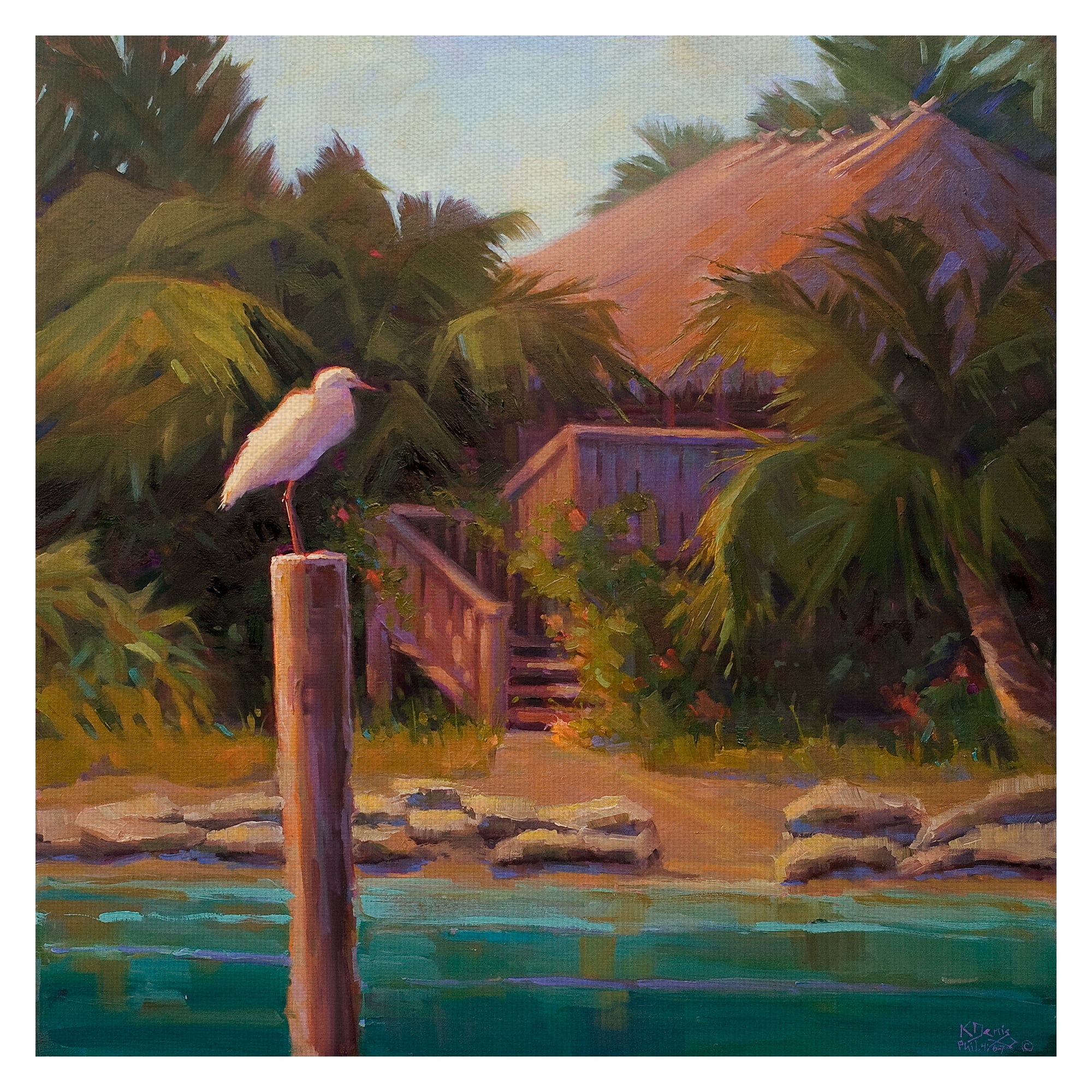 Masterpiece Art Gallery Tropical Bird Morning Lookout by Kathleen Denis Canvas Art Print 30" x 30"