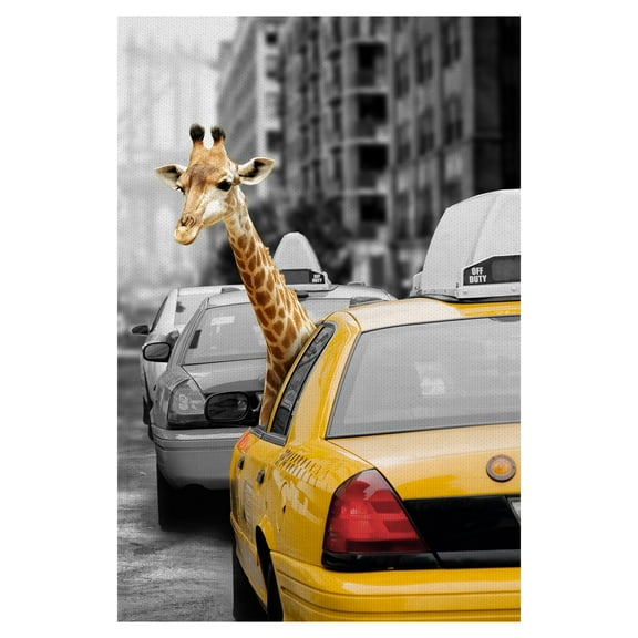 Masterpiece Art Gallery Urban Jungle Giraffe In Taxicab by Belle Maison Canvas Art Print 24" x 36"