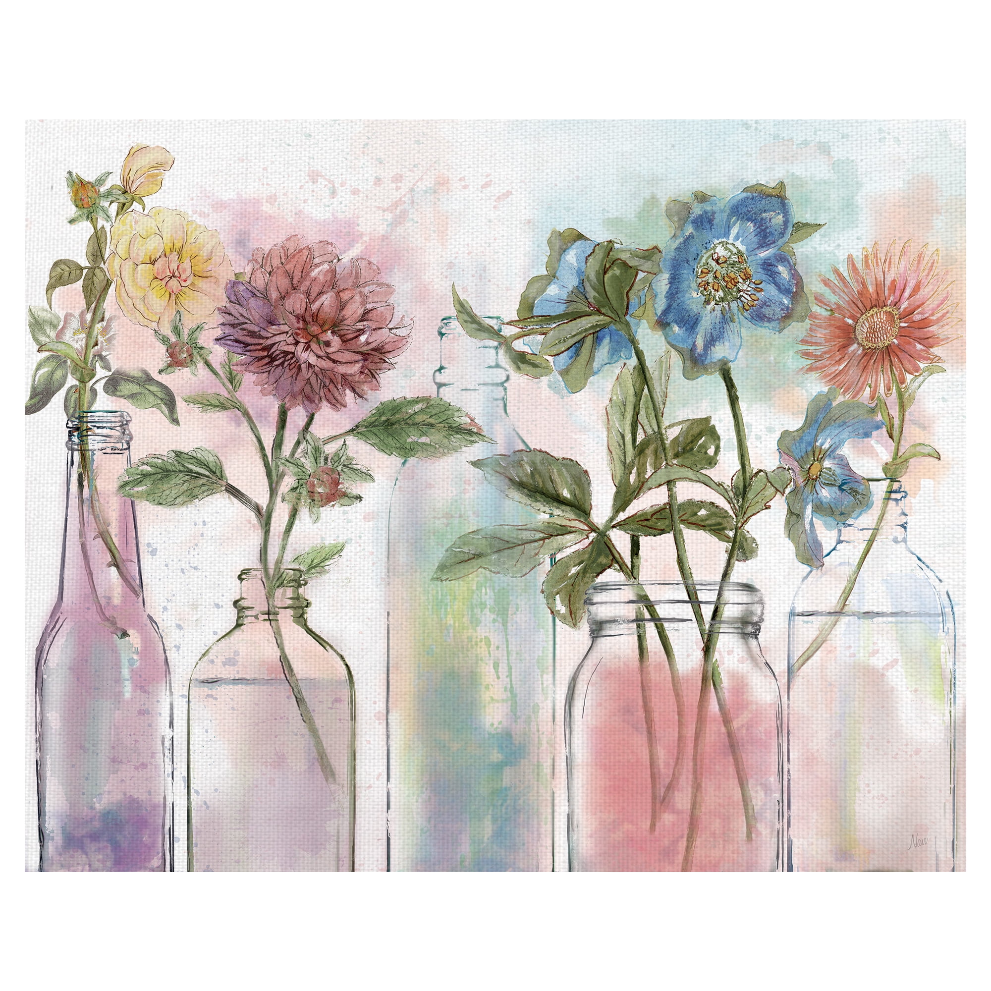 Masterpiece Art Gallery Vintage Bottle Collection Flowers By Sandy Doonan Canvas Art Print 22" x 28"