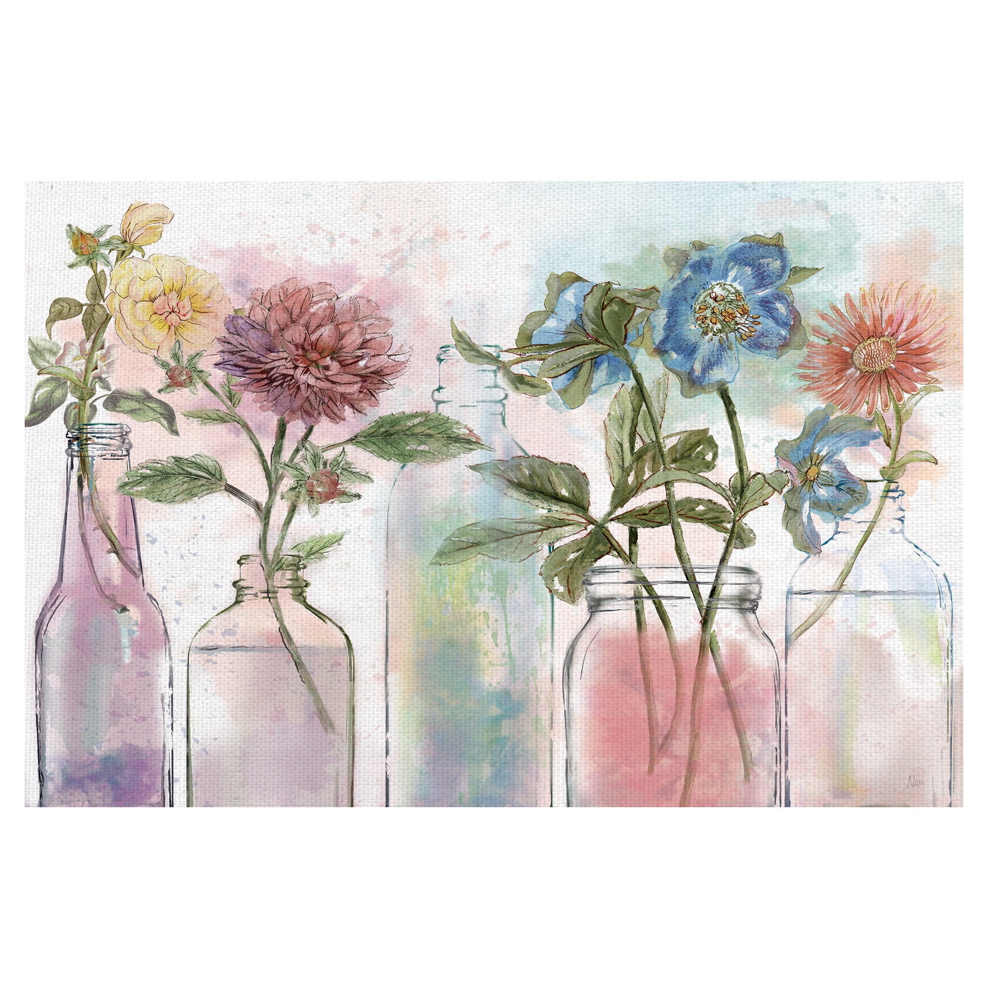 Masterpiece Art Gallery Vintage Bottle Collection Flowers By Sandy Doonan Canvas Art Print 24" x 36"