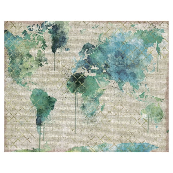 Masterpiece Art Gallery Watercolor World Map by Willowbrook Fine Art Canvas Art Print 22" x 28"