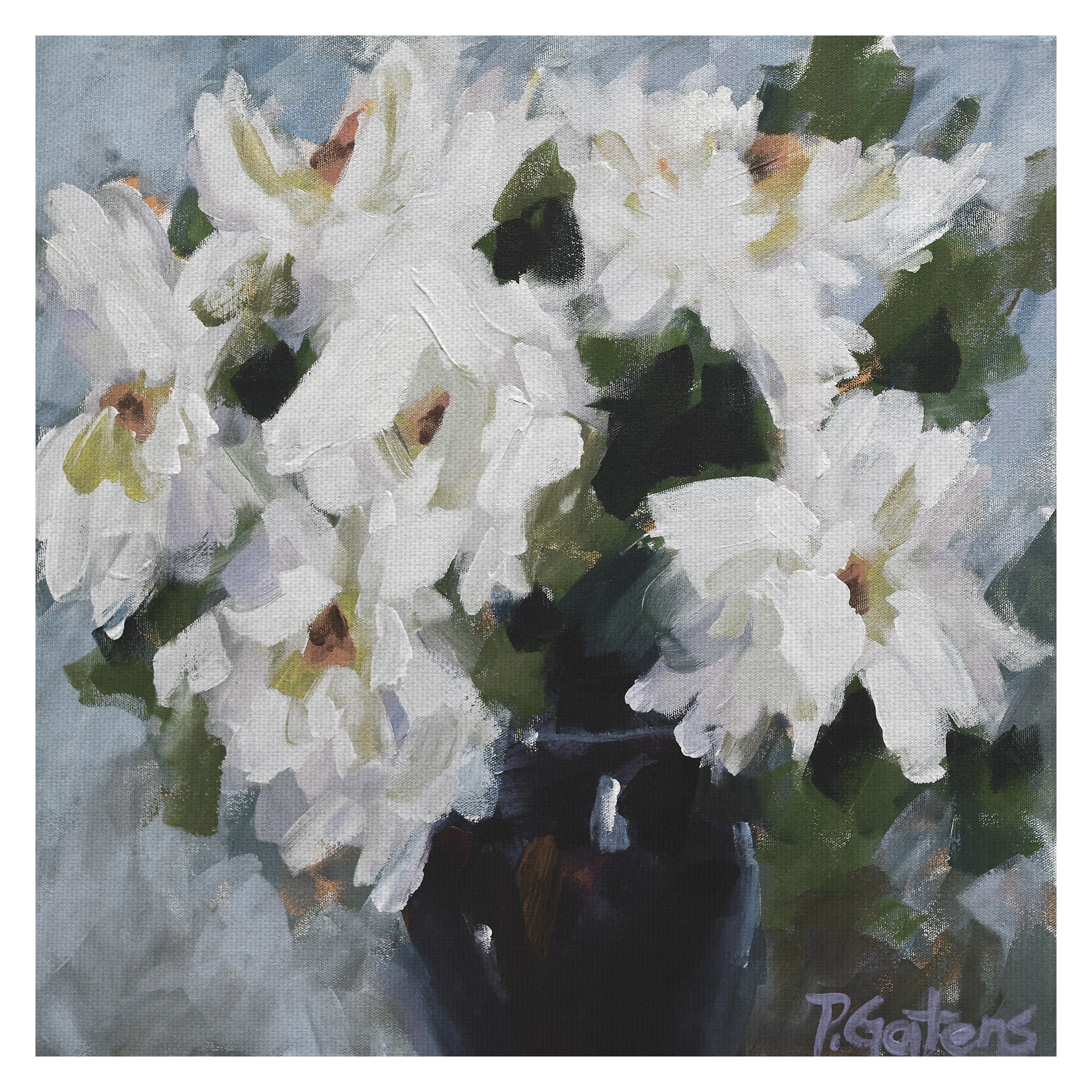 Masterpiece Art Gallery White Peony Bouquet Soft By Pamela Gatens Canvas Art Print 30" x 30"