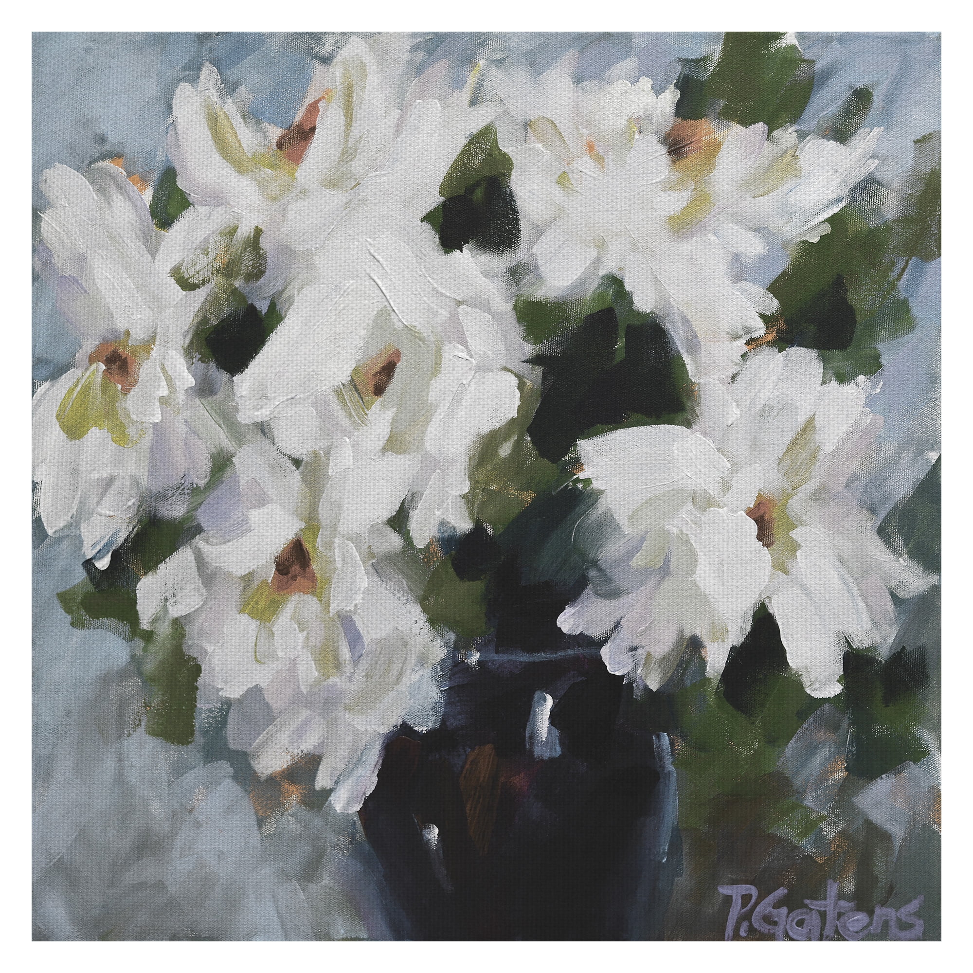 Masterpiece Art Gallery White Peony Bouquet Soft By Pamela Gatens Canvas Art Print 35" x 35"