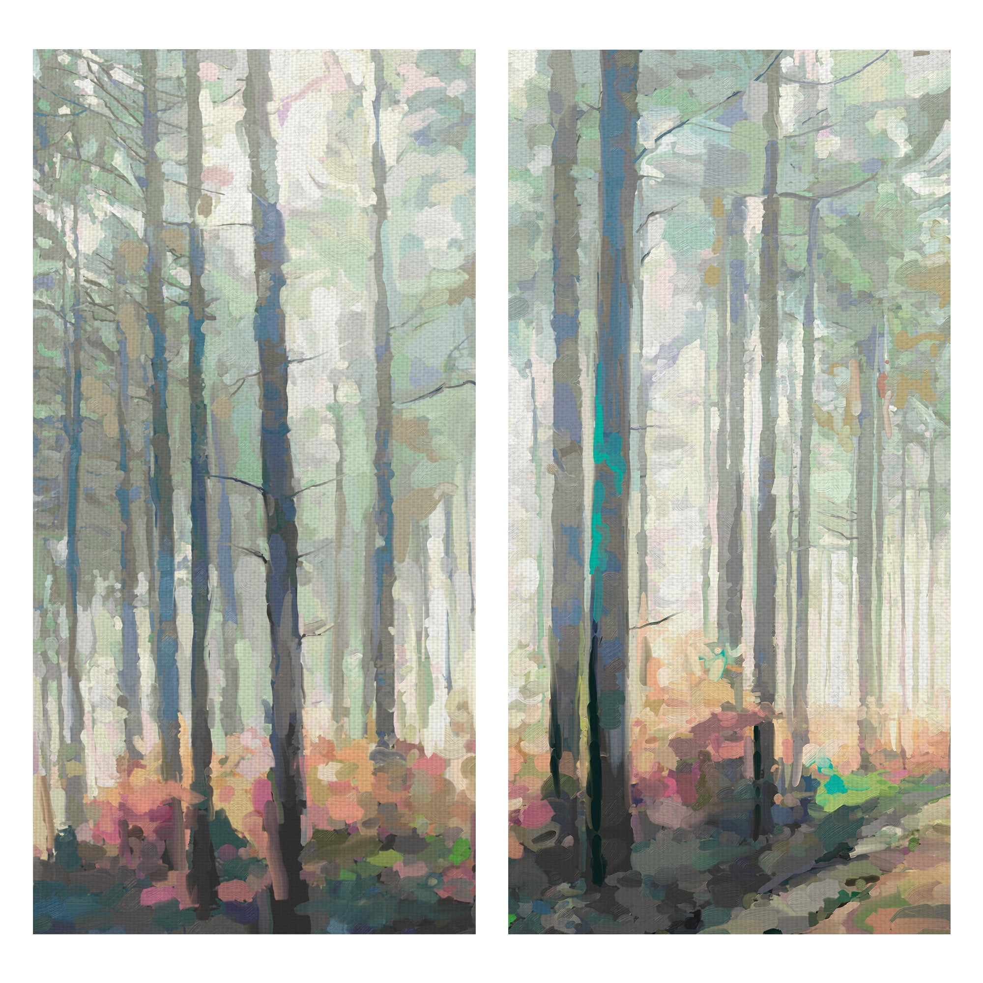 Masterpiece Art Gallery Woodland Journey Tall Forest Trees Panel I And II by Studio Arts Canvas Art (12" x 24")