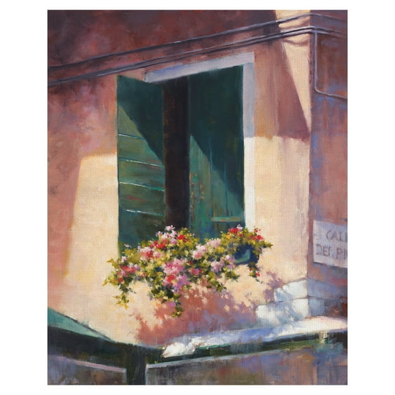 Masterpiece Green Shutters Apartment Flowers by David Marty Canvas Art Print 16" x 20"