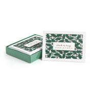 Masterpiece Holly Berry Merry Christmas Laser Cut Cards / 10 Boxed Holiday Card Set With Coordinating Full Color Envelopes / 5" x 7" Laser Cut Folded Winter Greenery Greeting Cards With Inside Verse