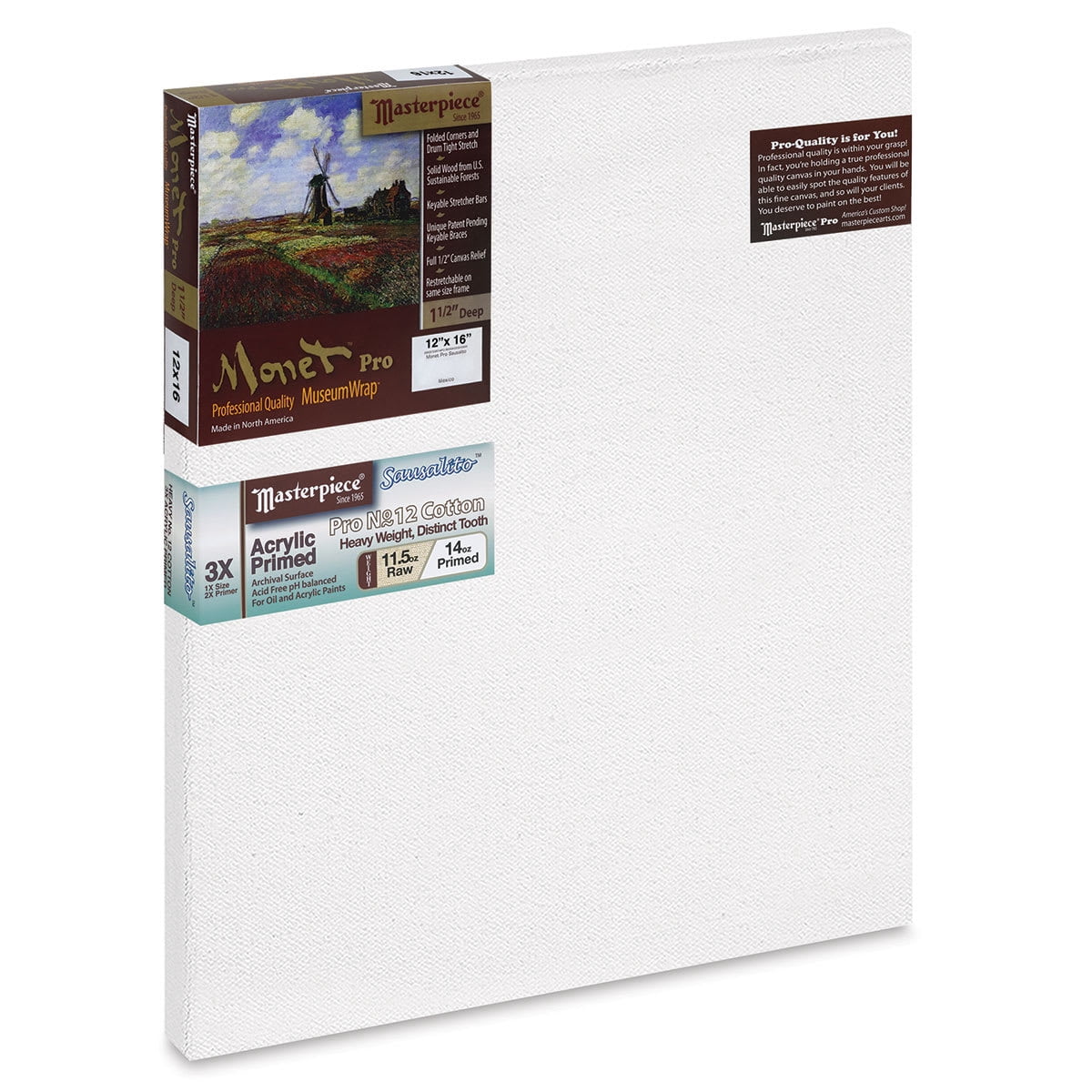 Masterpiece Monet Pro Sausalito Cotton Canvas - 12" x 16", Acrylic-Primed