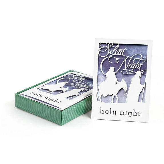 Masterpiece Silent Night Holy Night Laser Cut Christmas Cards / 10 Boxed Holiday Cards With Coordinating Envelopes / 5" x 7" Folded Greeting Card Set