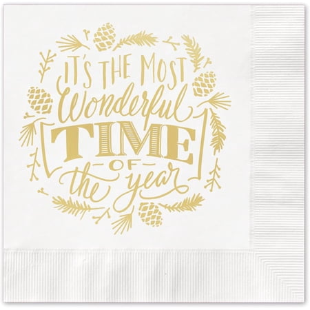 Masterpiece Studios 20-Count Gold Foil Party Napkins, Most Wonderful Time