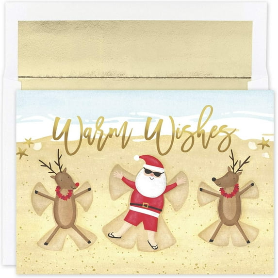 Masterpiece Studios Beach Angels Warmest Wishes 16-Count Boxed Christmas Cards With Foil-Lined Envelopes, 7.8" x 5.6"